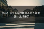 揭秘：汤头条网页版里不为人知的一面，太惊呆了！