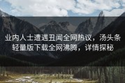 业内人士遭遇丑闻全网热议，汤头条轻量版下载全网沸腾，详情探秘