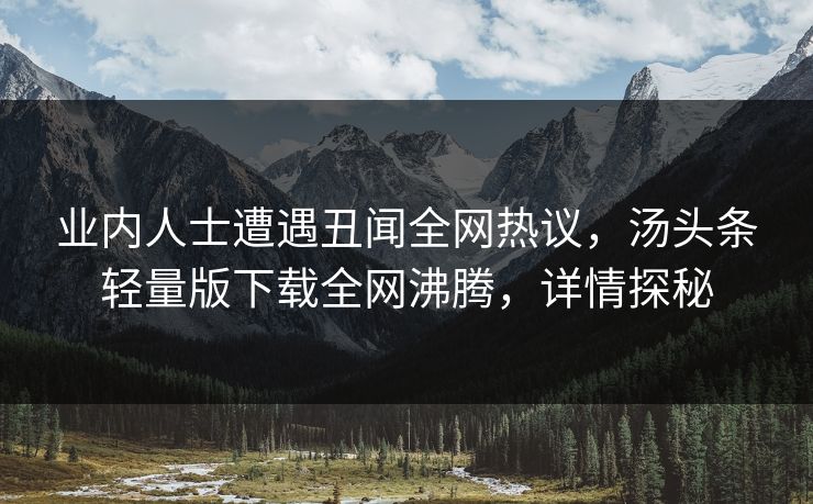 业内人士遭遇丑闻全网热议，汤头条轻量版下载全网沸腾，详情探秘
