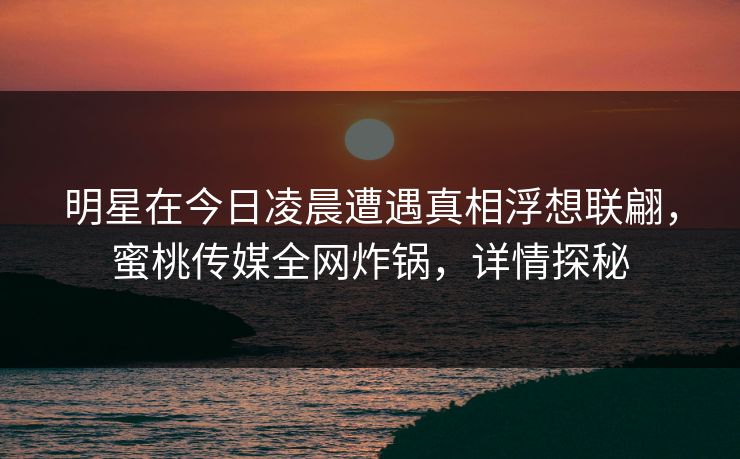 明星在今日凌晨遭遇真相浮想联翩，蜜桃传媒全网炸锅，详情探秘